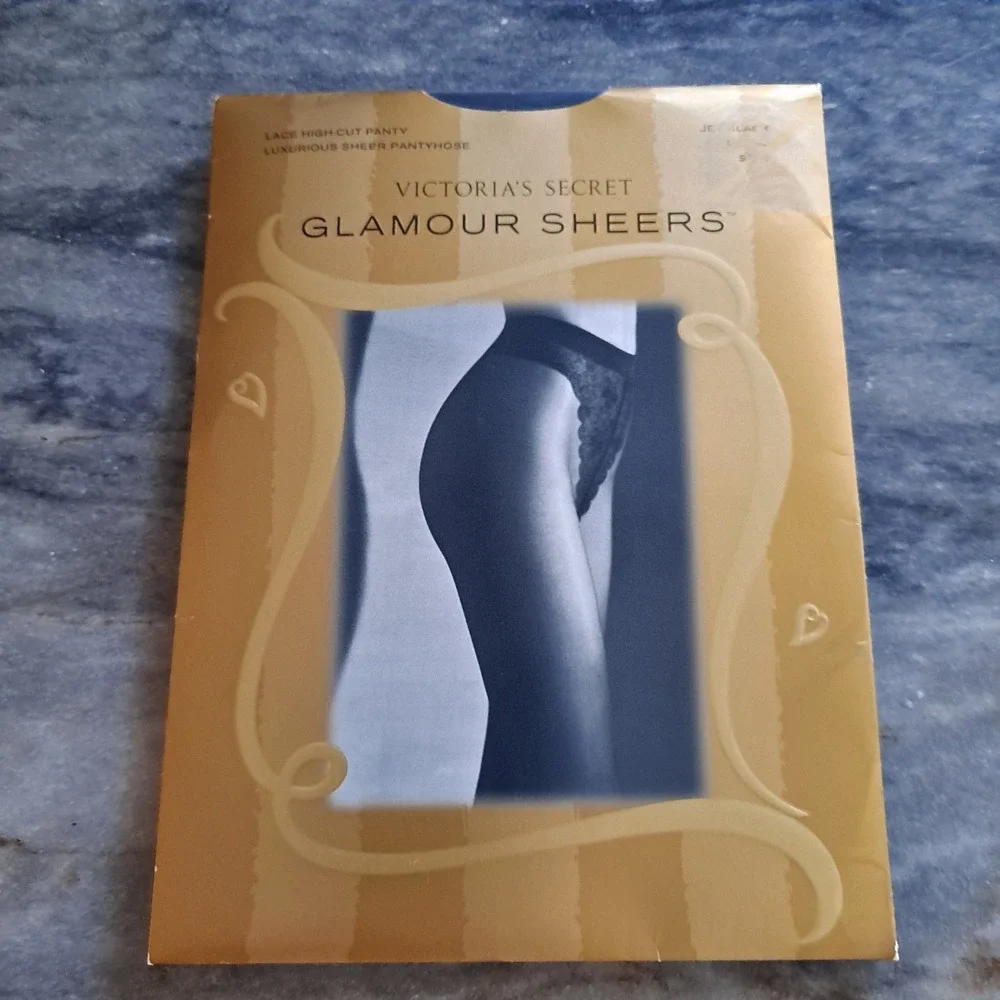 Vtg Victorias Secret Glamour Sheers Lace High Cut Panty Pantyhose Sz L- Black